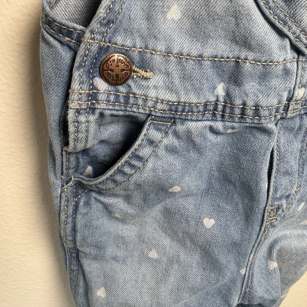 OshKosh B'gosh Baby Girl 12M Blue Denim Overalls Heart Print 100% Cotton